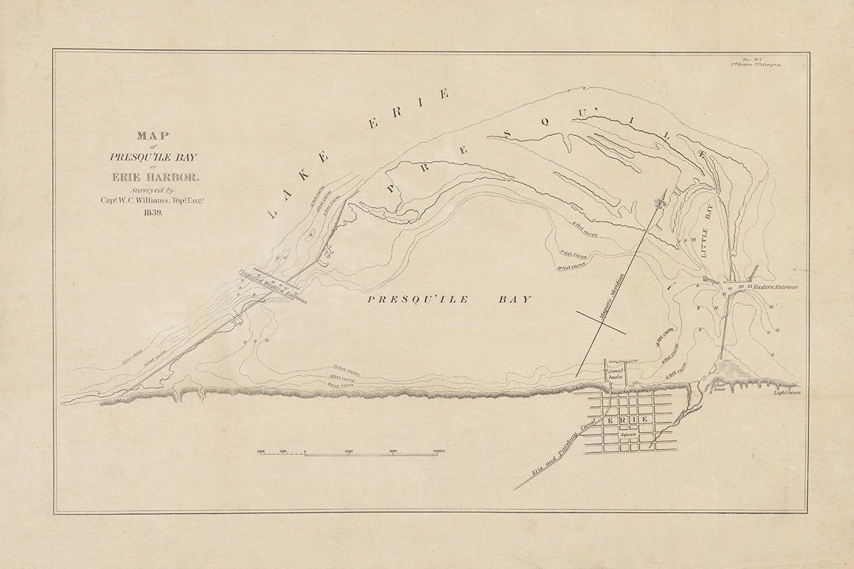 1841 Map of Presque Isle Bay Lake Erie Pennsylvania