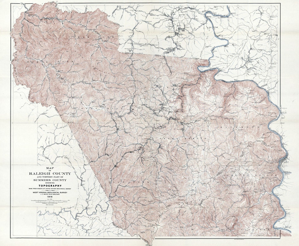1916 Map of Raleigh County And Part of Summers County West Virginia