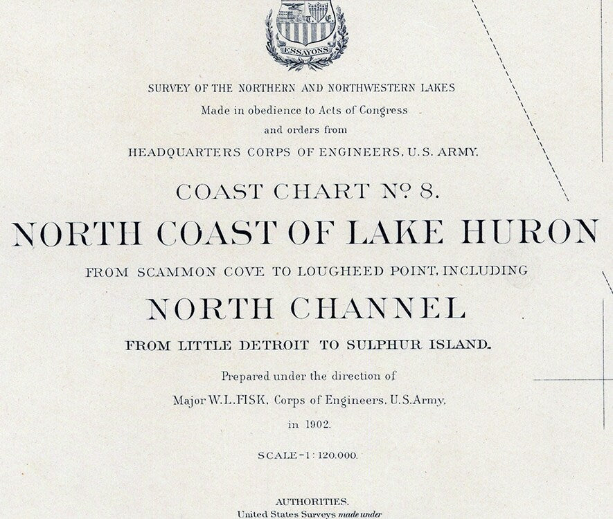 1902 Nautical Map of North Coast of Lake Huron North Channel