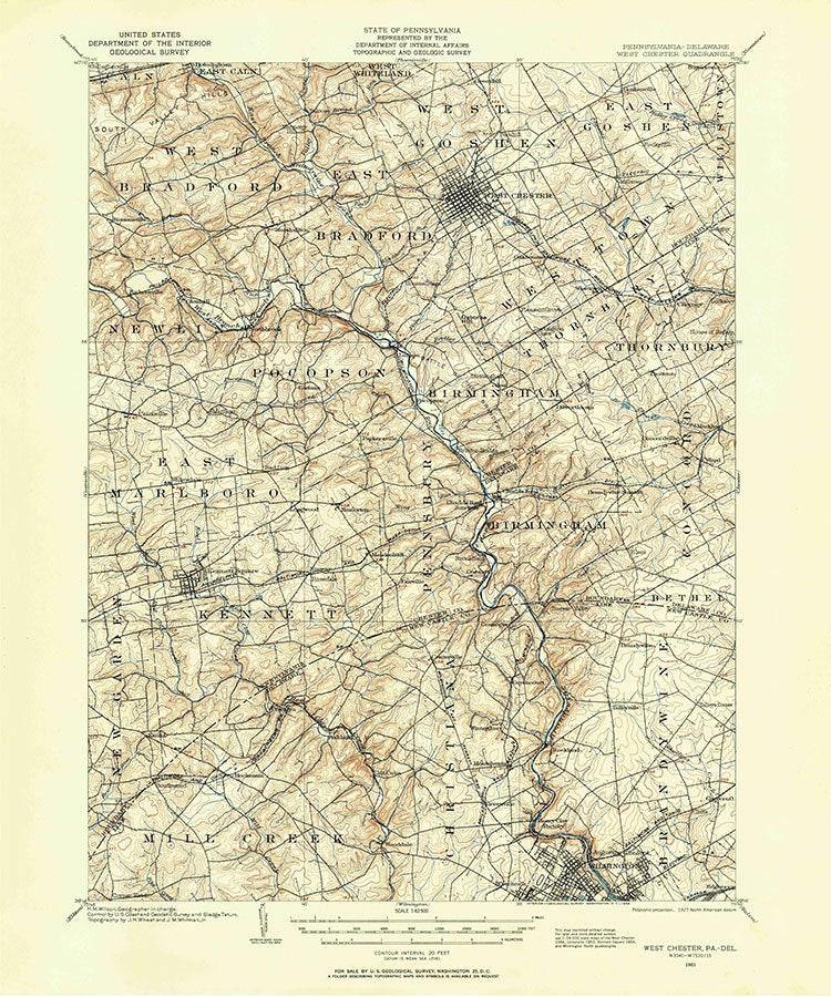 1901 Topo Map of West Chester Pennsylvania Quadrangle