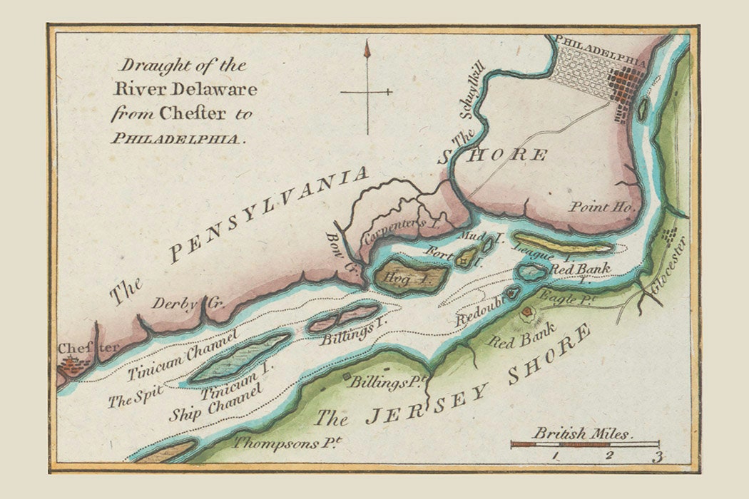 1778 Map of The Delaware River Philadelphia Area