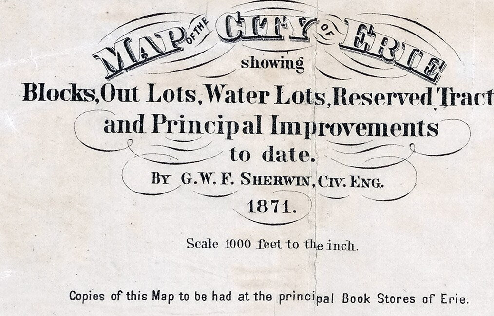1871 Map of the City of Erie Pennsylvania Lake Erie