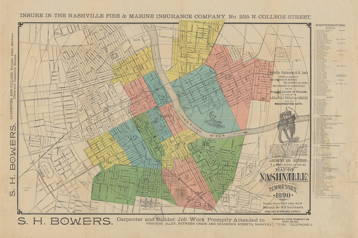 1890 Map of Nashville Tennessee – Genealogical Surveyor, image size:1200x800