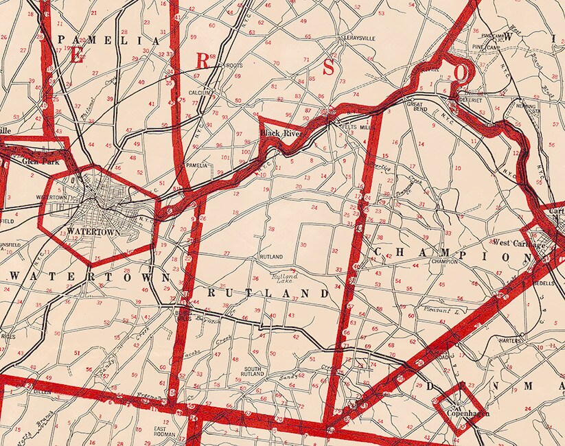 1918 Map of Jefferson and Lewis County New York