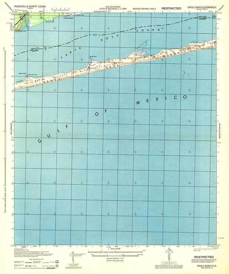 1944 Topo Map of Oriole Beach Florida Quadrangle