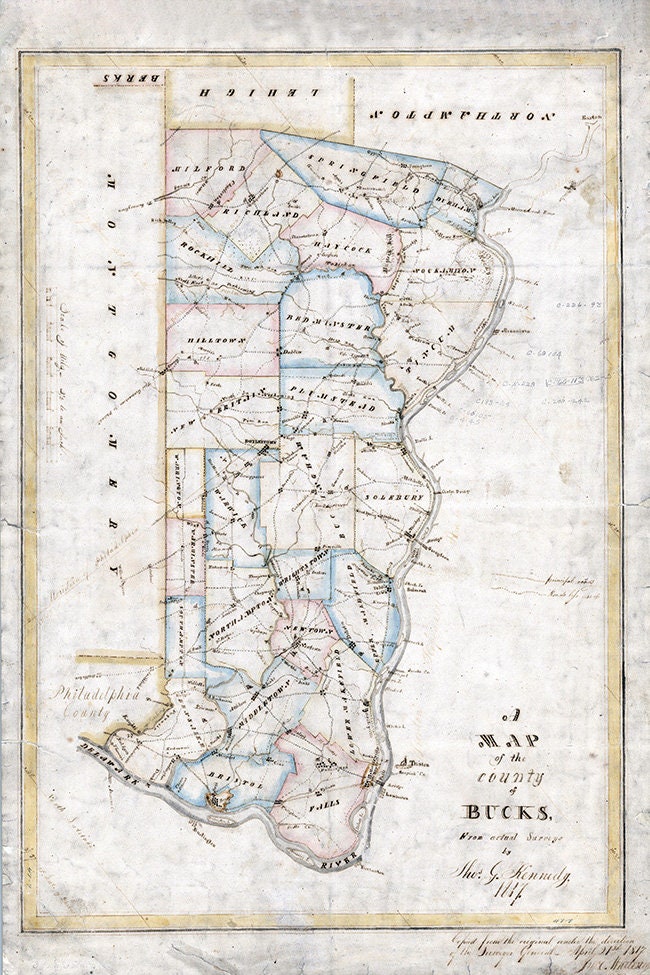 1817 Map of Bucks County Pennsylvania