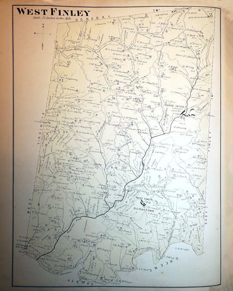 1876 Map of West Finley Township Washington County Pennsylvania