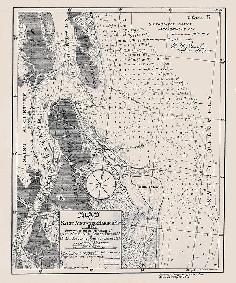 1887 Map of Saint Augustine Harbor Florida