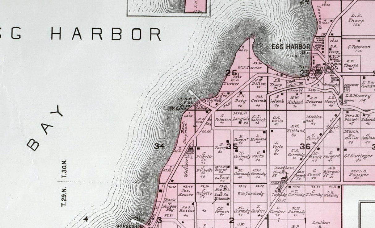 1899 Map of Egg Harbor Township Door County Wisconsin