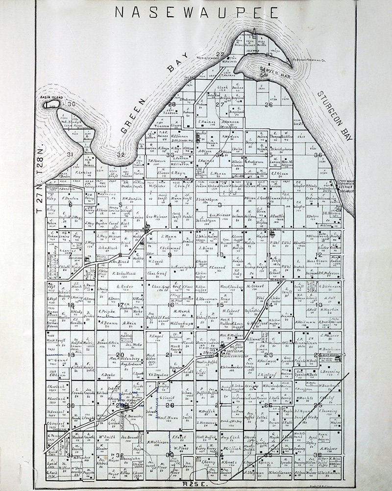 1899 Map of Nasewaupee Township Door County Wisconsin