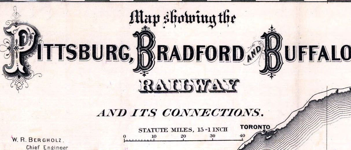1882 Rail Road Map Pittsbug Bradford and Buffalo Railway & Oil Well Locations