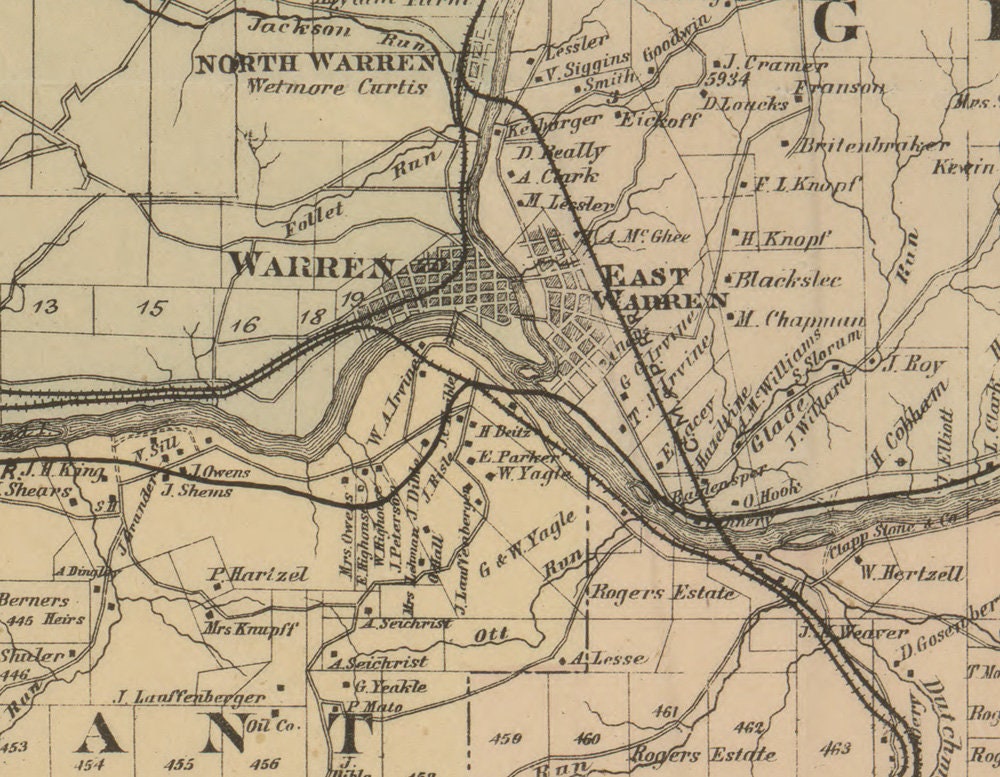 1882 Map of the oil fields of Warren and Forest Counties Pa