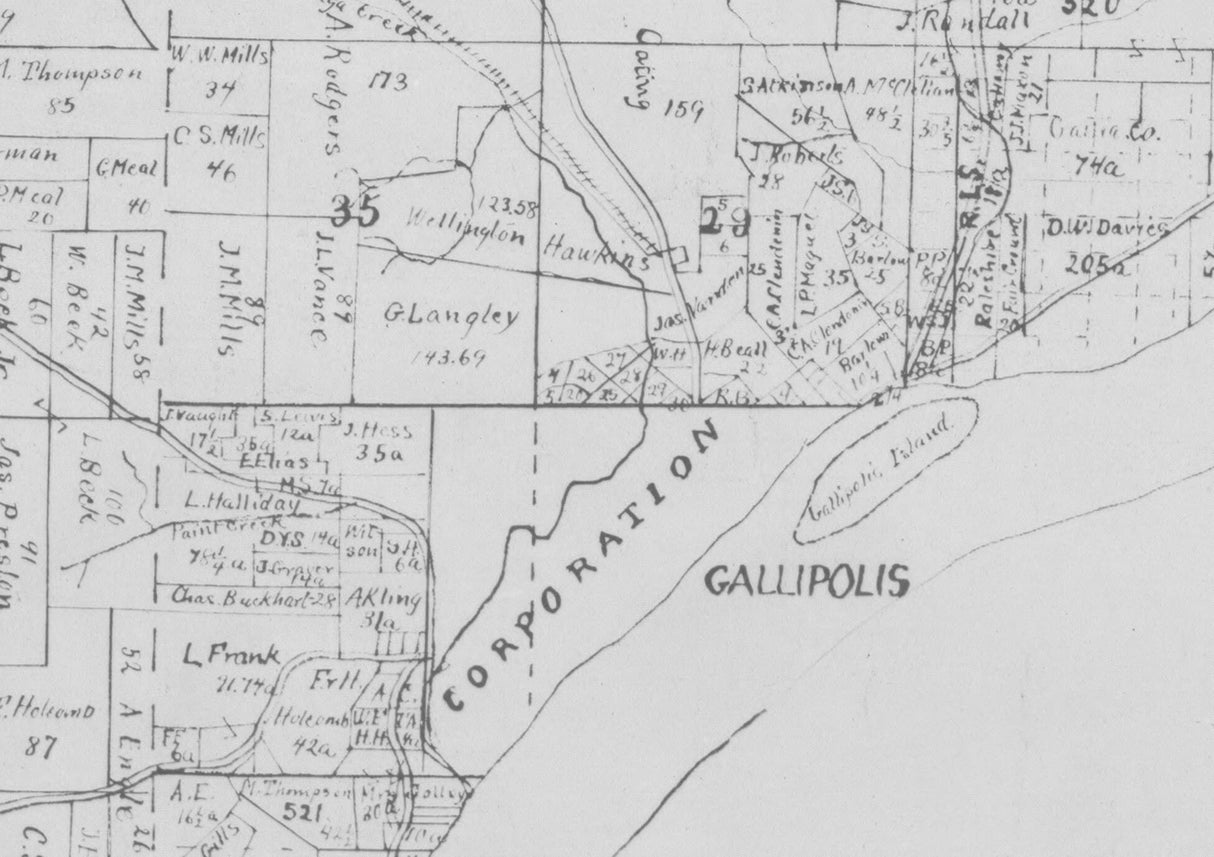 1885 Map of Gallia & Meigs County Ohio Oil Field