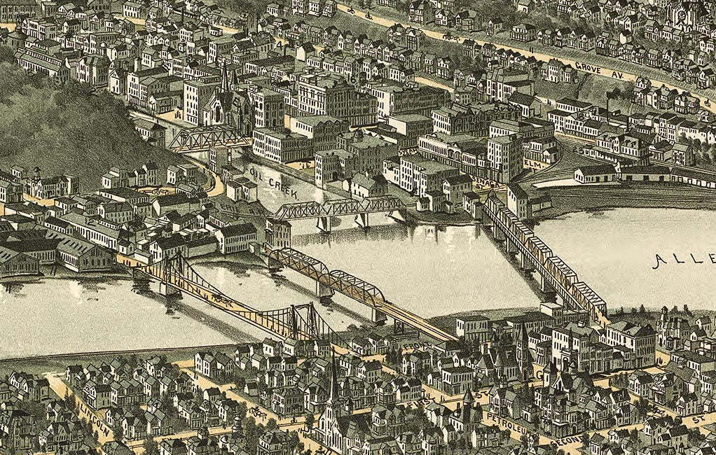 1896 Panoramic Map of Oil City Pennsylvania