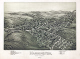 1897 Panoramic Aerial Map of Mannington West Virginia & Oil Wells