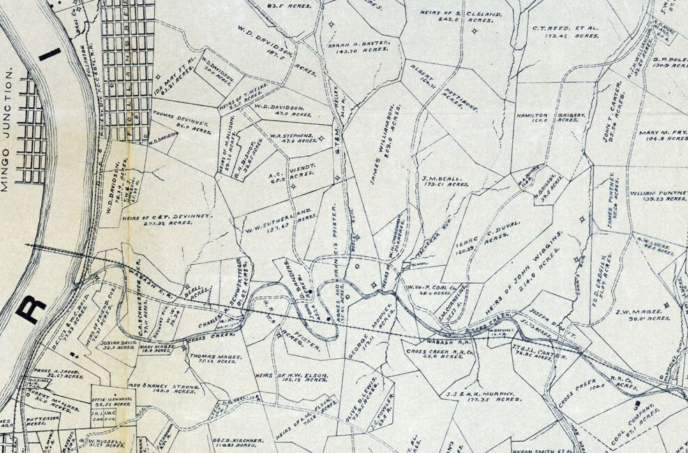 1912 Farm Line Map of Brooke County West Virginia Showing Oil & Gas Wells Coal Mines