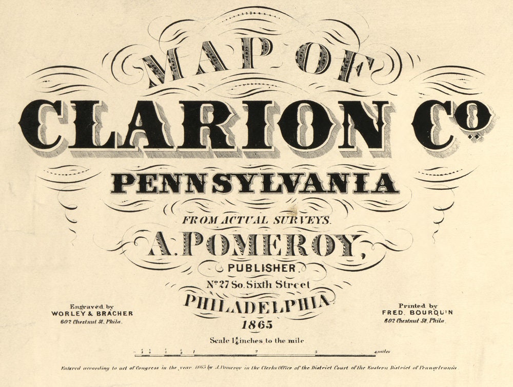 1865 Map of Clarion County PA Oil Wells Genealogy