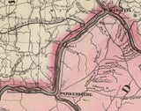 1865 Map of the Oil District of  Ohio and West Virginia showing historic oil & gas places