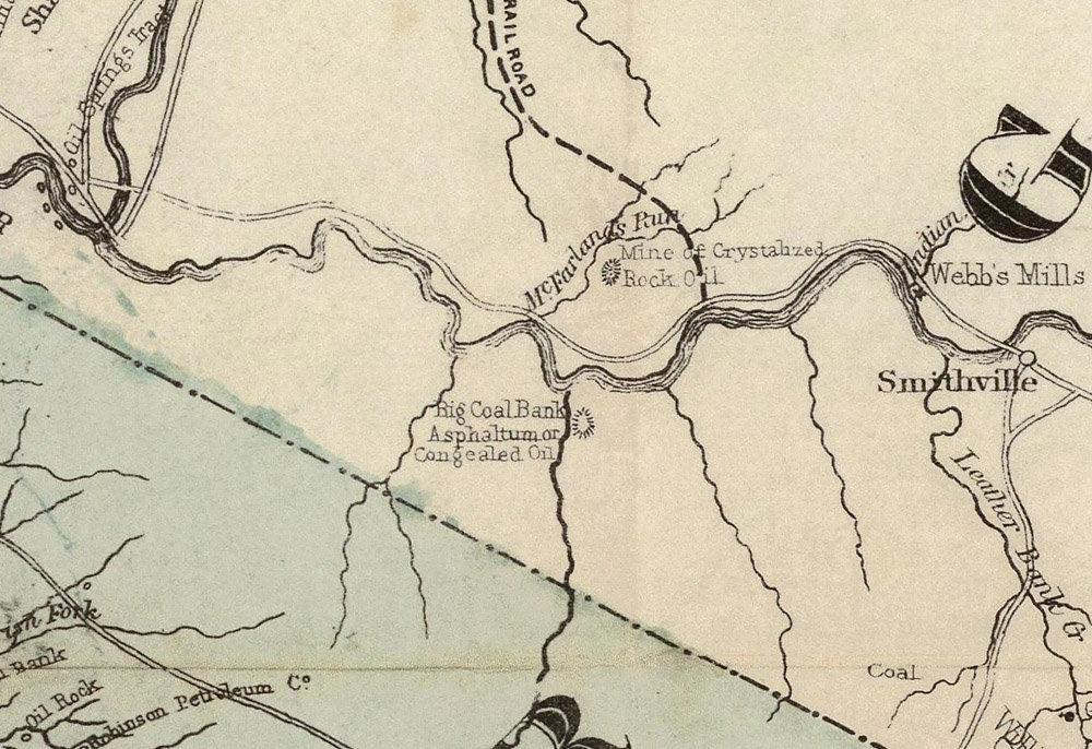 1865 Map of the Oil District of  Ohio and West Virginia showing historic oil & gas places