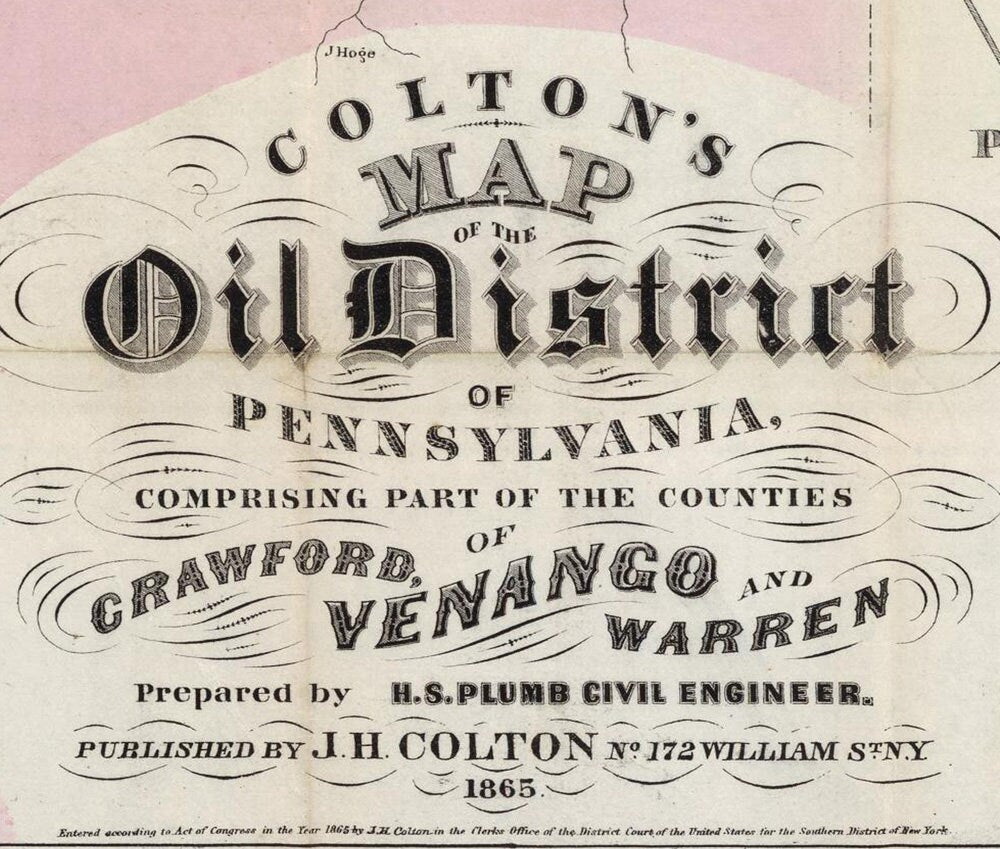 1865 Map Oil District of PA Crawford Venango & Warren County