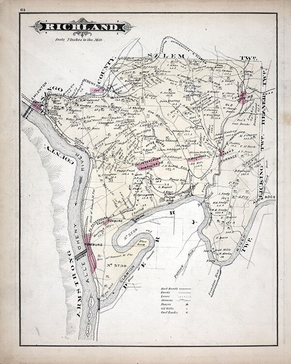 1877 Map of Richland Township Clarion County Pennsylvania Oil Wells