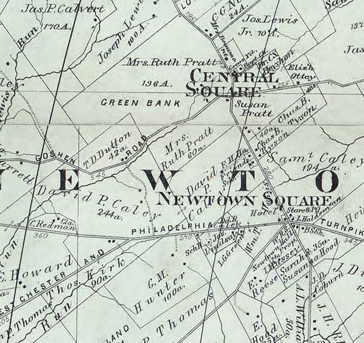 1876 Map of Newtown Township Delaware County PA