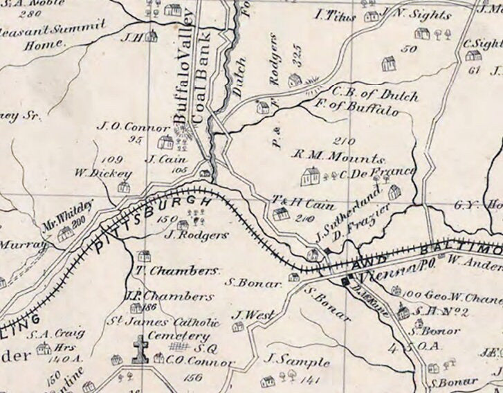 1876 Map of Donegal Township Washington County Pennsylvania