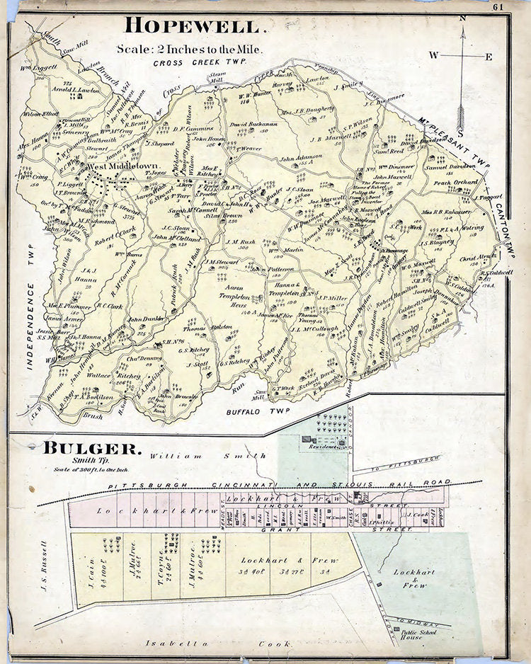 1876 Map of Hopewell Township Washington County Pennsylvania