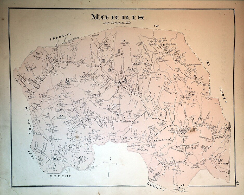 1876 Map of Morris Township Washington County Pennsylvania