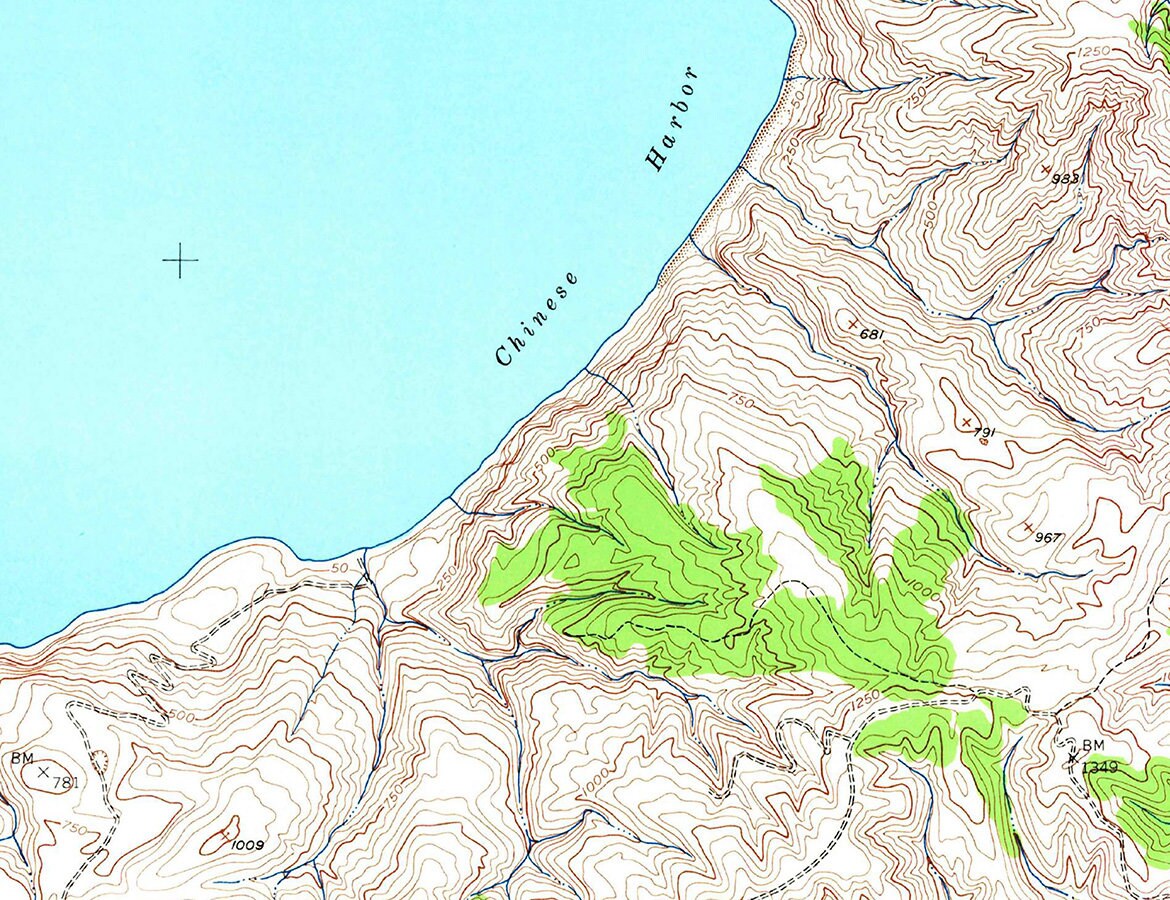 1943 Topo Map of Santa Cruz Island California Central Valley C Map