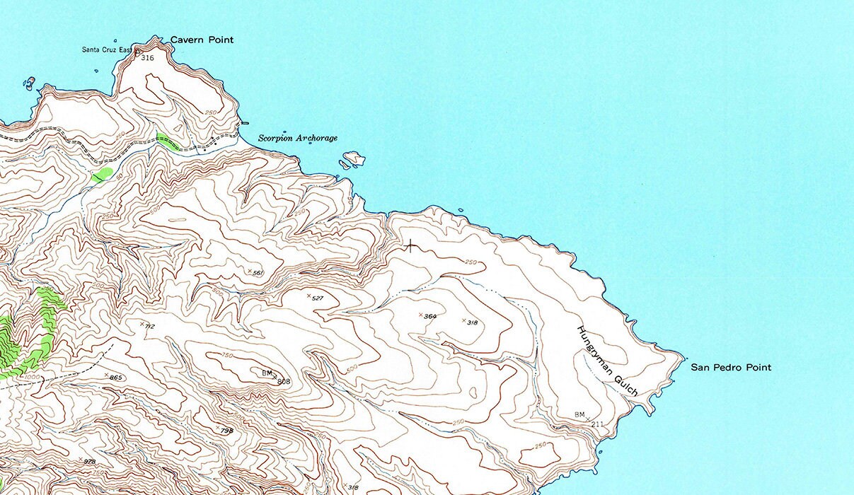 1943 Topo Map of Santa Cruz Island California Central Valley D Map