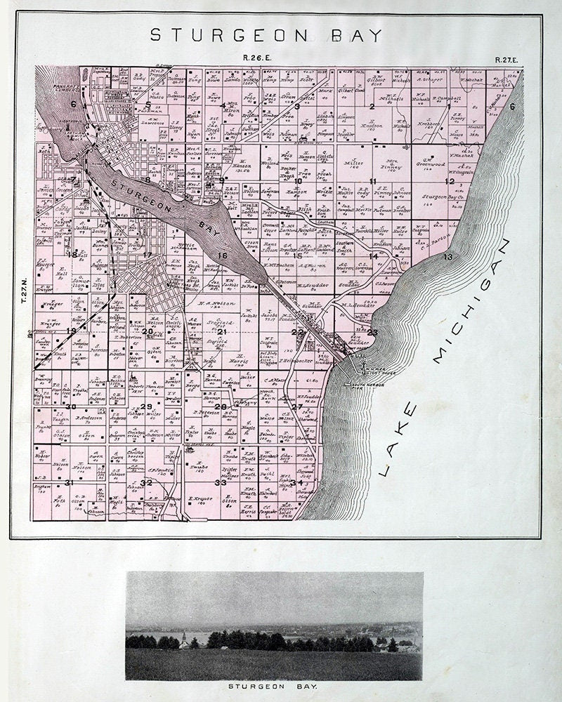 1899 Map of Sturgeon Bay Township Door County Wisconsin