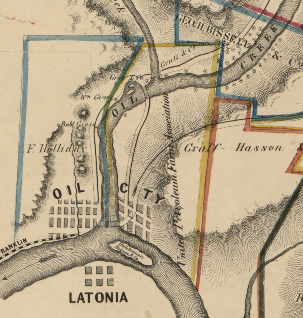 1864 Map of the great oil region of Allegheny River Venango County Pennsylvania