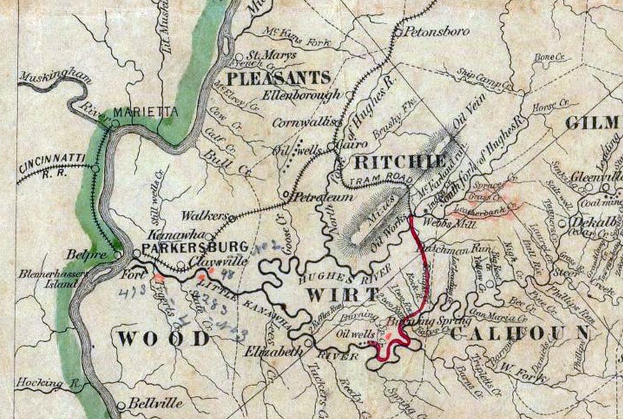 1864 Map of West Virginia Oil Coal Land 7 Mining Companies