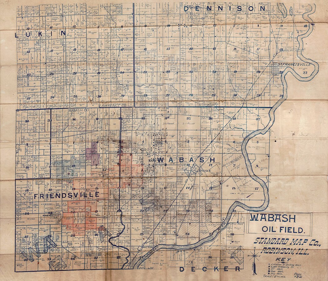 Early 1900s Map of the Wabash Oil Field Robinson Illonois