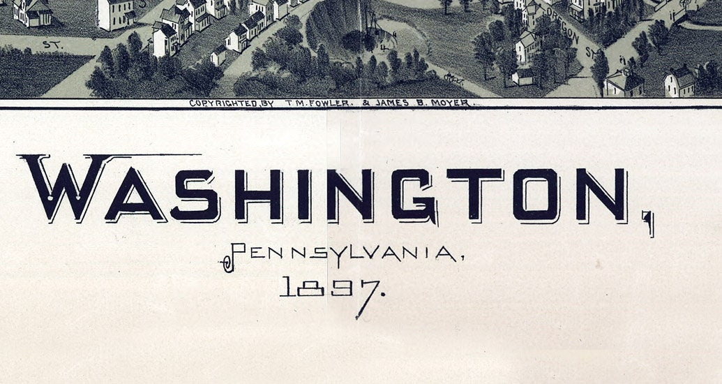 1897 Aerial Map of Washington Pennsylvania Oil & Gas Wells