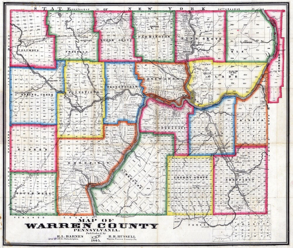 1865 Farm Line Map of Warren County Pa