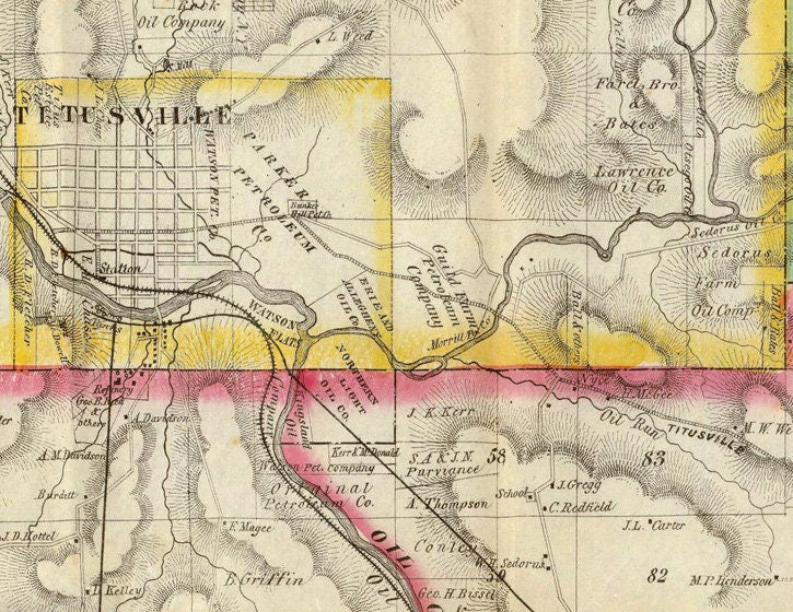 1866 Map Oil District of PA Crawford Warren & Venango County