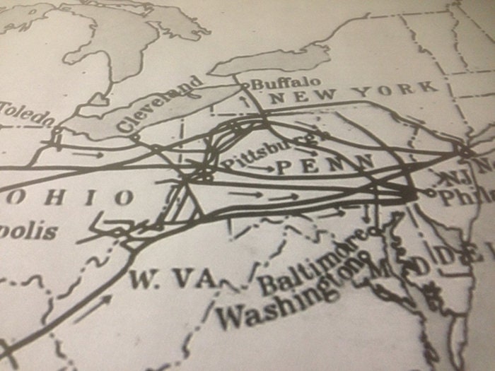 Late 1800s Map of Oil Pipeline System of the Eastern United States