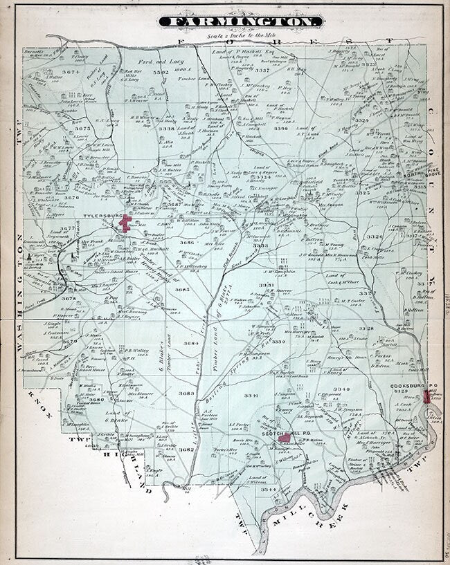 1877 Map of Farmington Township Clarion County Pennsylvania Oil Wells