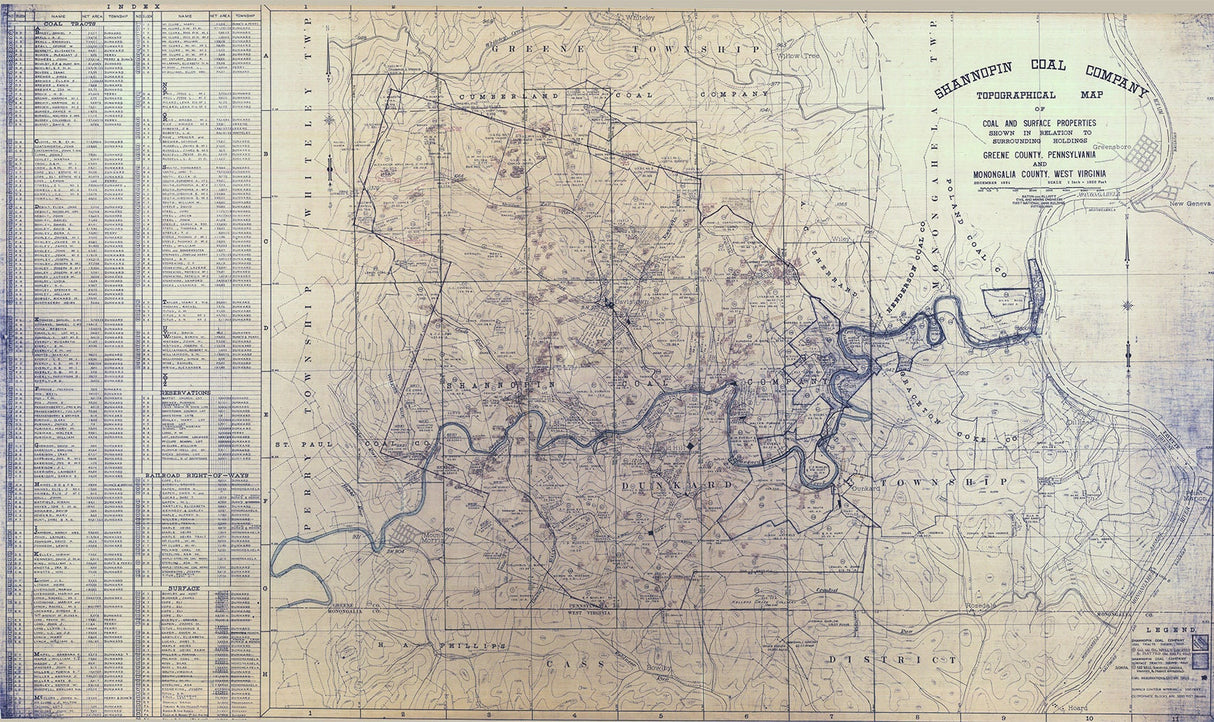 1921 Gas Well Map of Shannopin Coal Company Dunkard Township Greene County PA