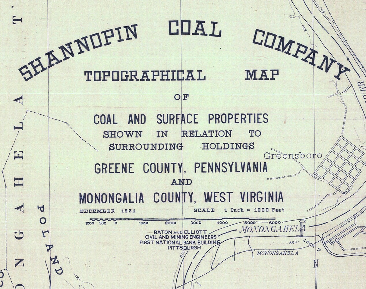 1921 Gas Well Map of Shannopin Coal Company Dunkard Township Greene County PA