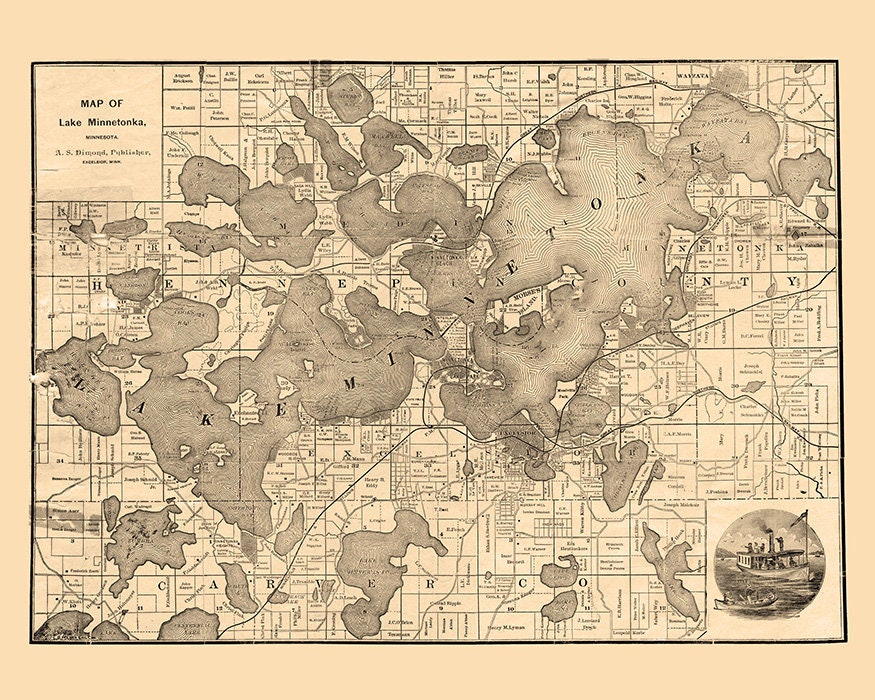 1893 Map of Lake Minnetonka Minnesota