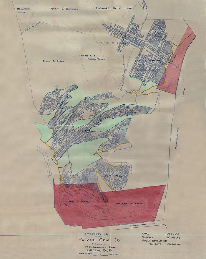 1920 Coal Mine Map of Poland Mines Greene County Pennsylvania