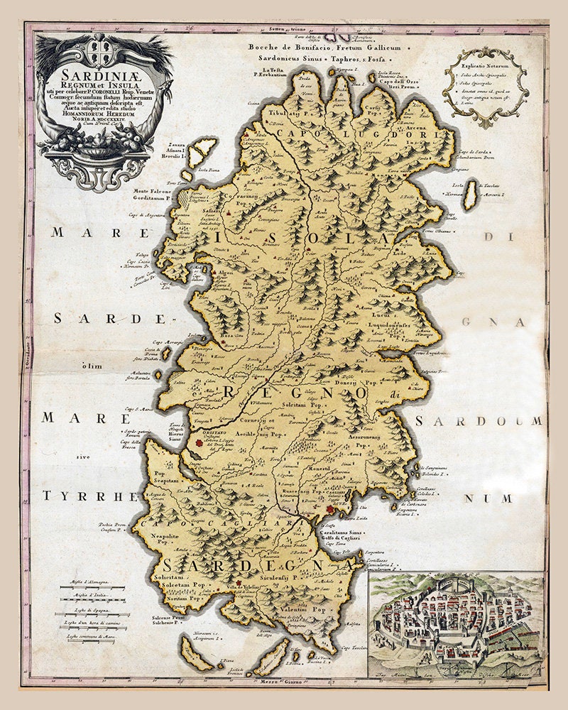 1734 Map of Sardinia Italy