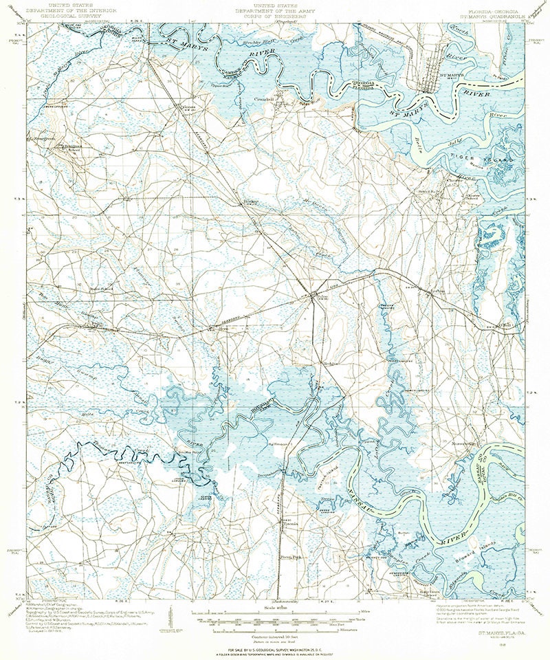 1918 Topo Map of Saint Marys Florida Quadrangle Yulee