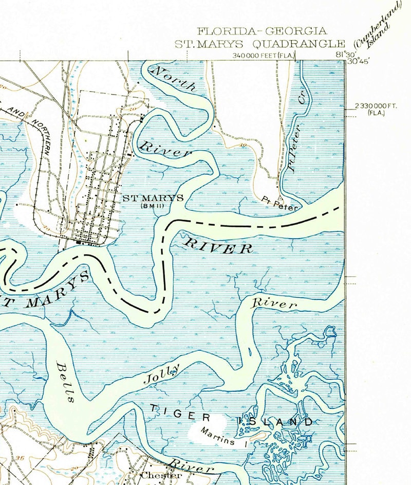 1918 Topo Map of Saint Marys Florida Quadrangle Yulee