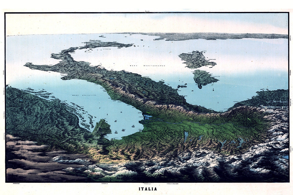 1800s Panoramic Map of Italy