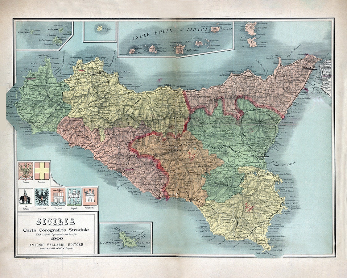 1900 Map of Sicily Italy