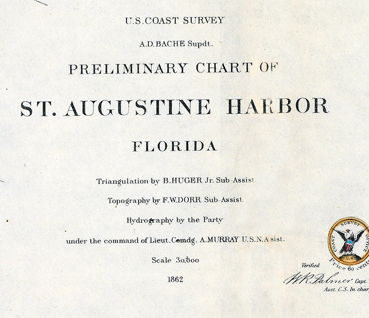 1862 Map of Saint Augustine Harbor Inlet and Islands Florida